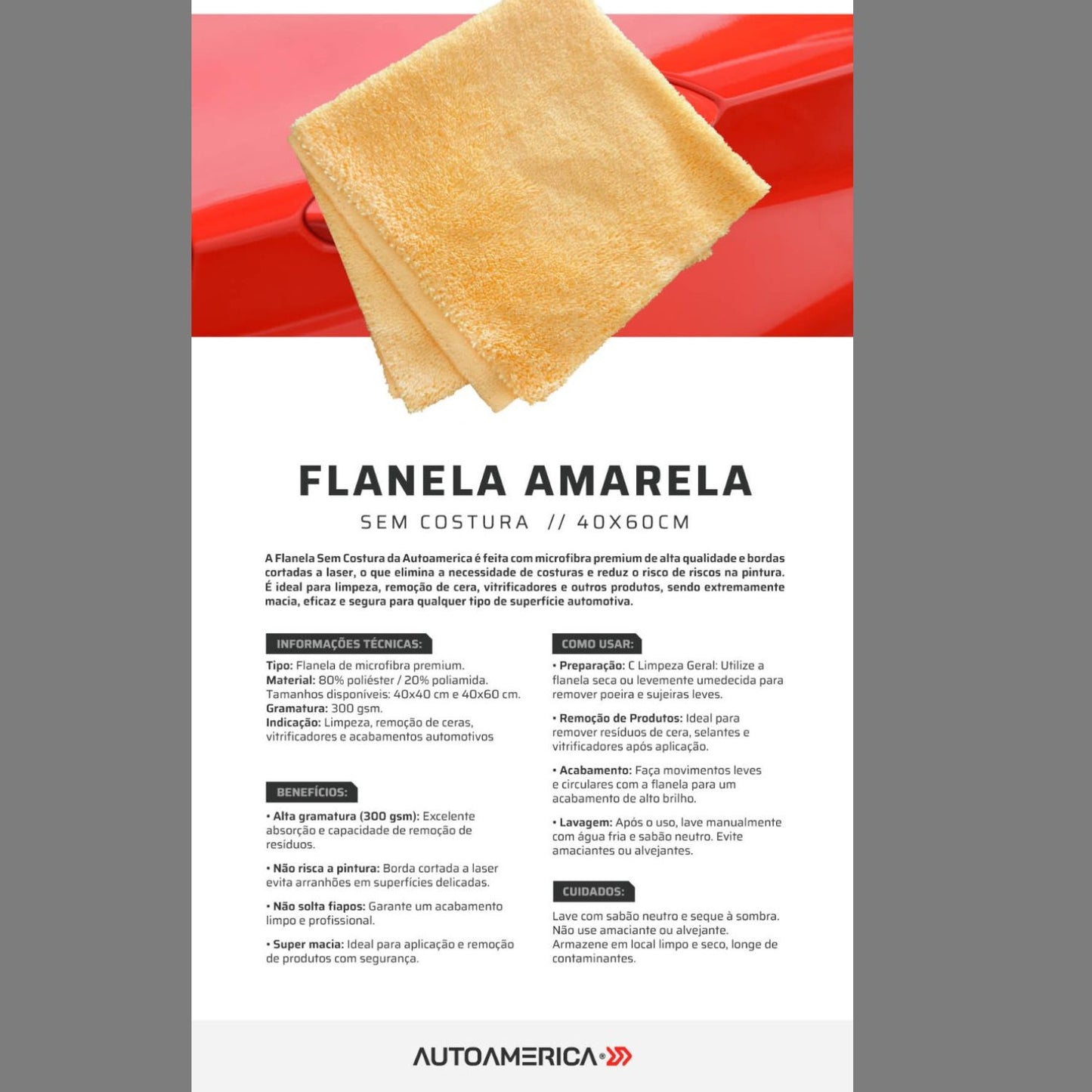 8 Flanelas Amarela Premuim 40x60cm Corte a Laser Autoamerica