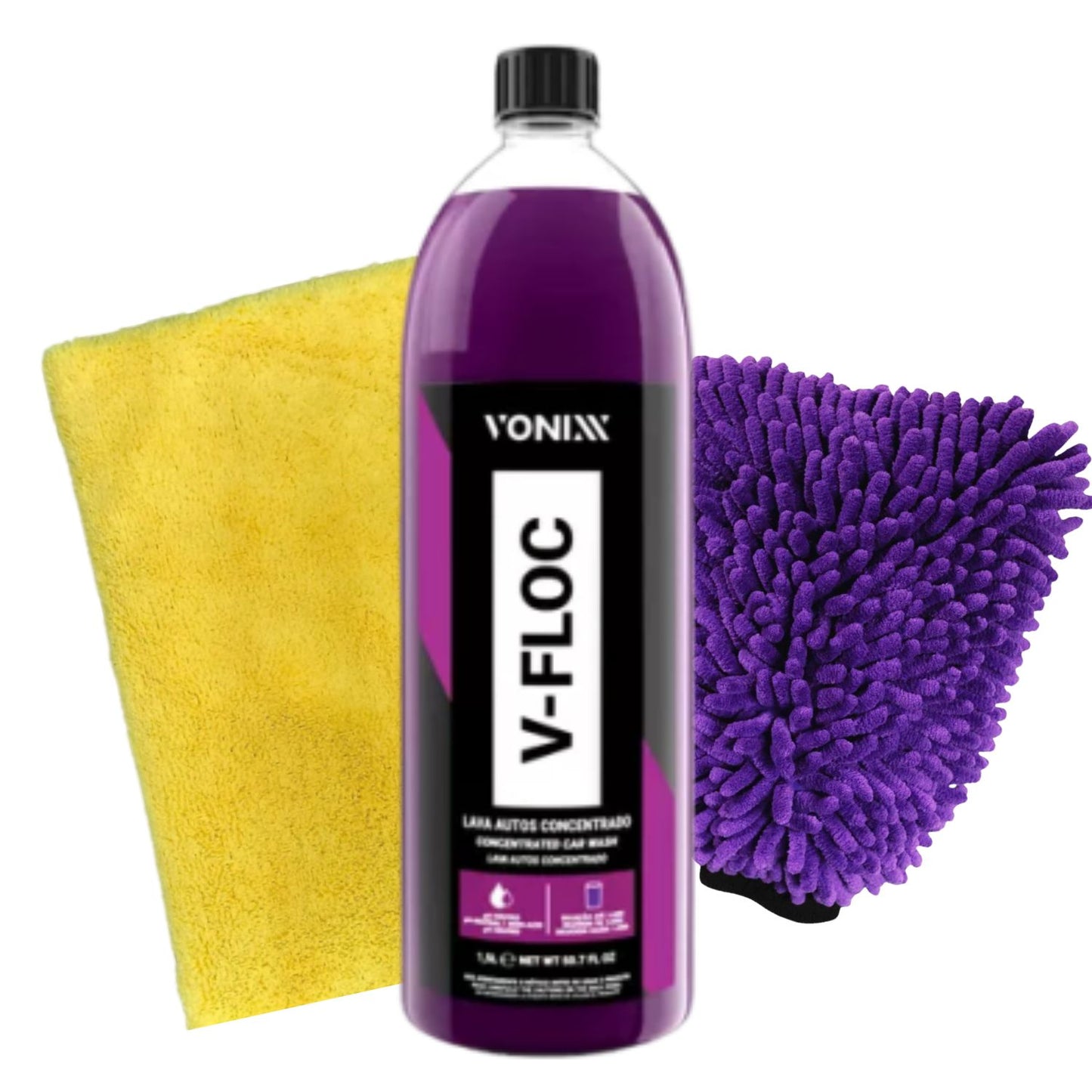 Vonixx V-floc Shampoo 1.5l + Autoamerica Yellow Flannel + Microfiber Glove