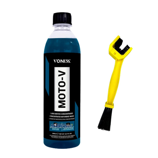Moto-V Shampoo 500ml Vonixx + Escova Limpa Corrente Moto
