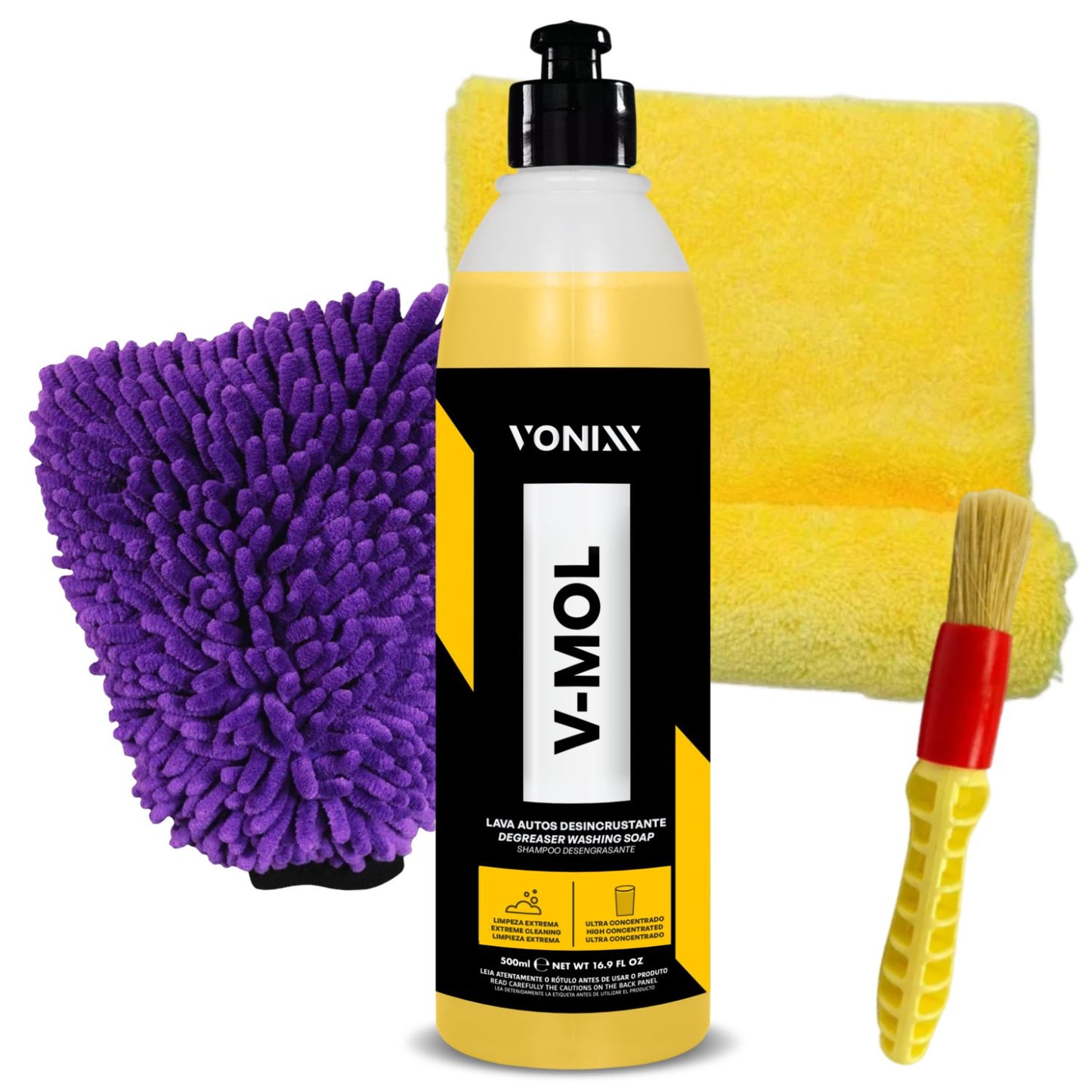 V-Mol 500ml + Luva Zacs + pincel Roma + Flanela 37x57 Detailer