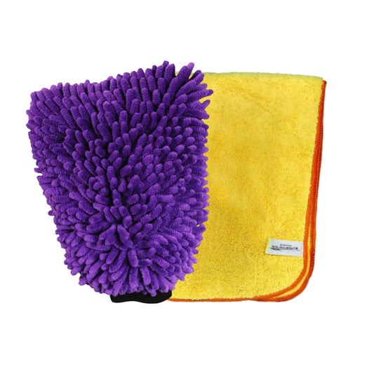 Luva de Microfibra 25X16cm Zacs + Flanela de Microfibra Amarela 40x60 Premium Autoamerica