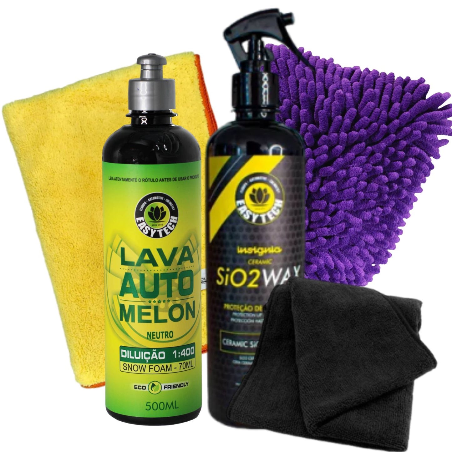 Melon Automotive Shampoo + Easytech Ceramic SiO2 Wax + Microfiber Glove - Flannel