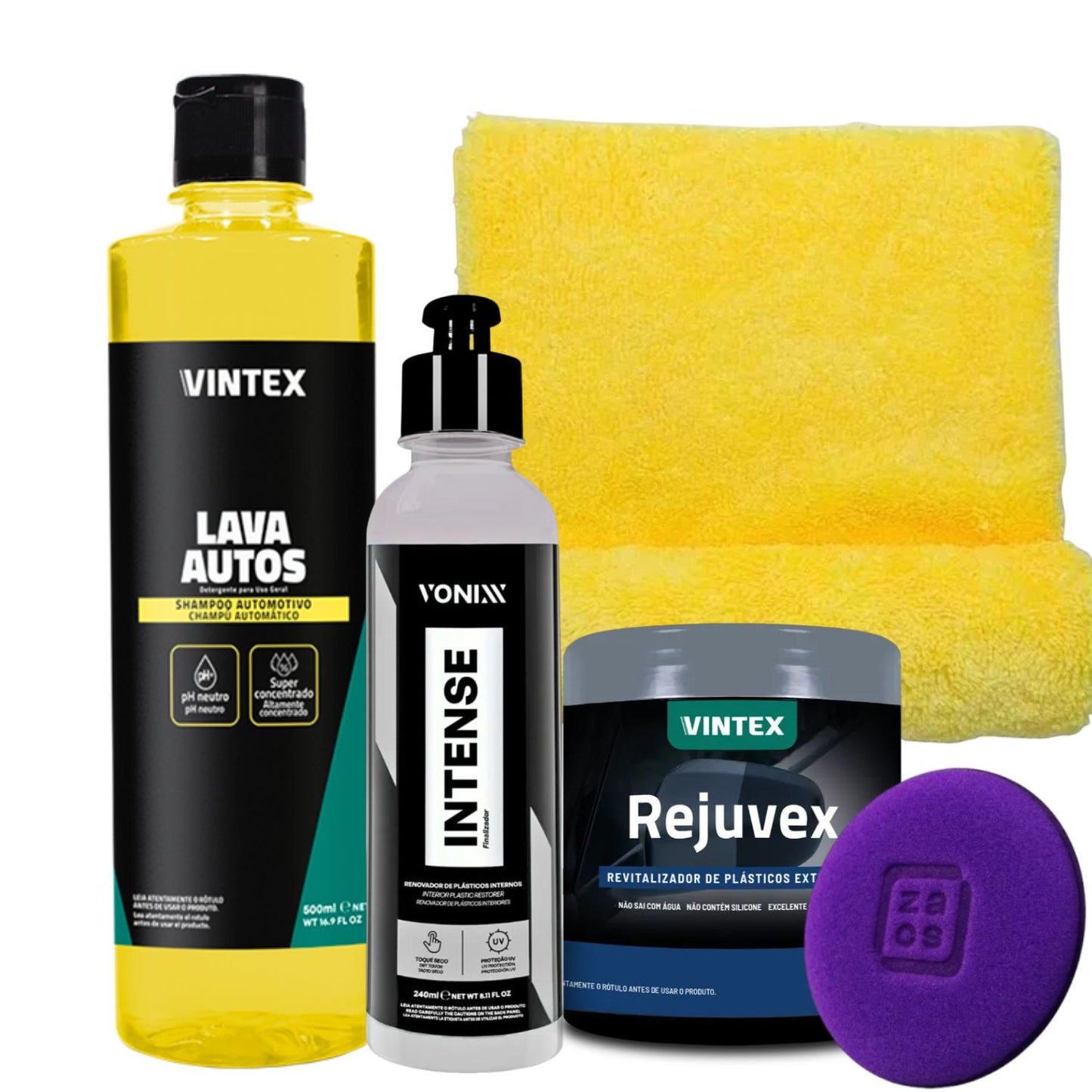 Rejuvex  + Intense 240ml + Lava autos Vintex + Aplicador Zacs + Flanela sem borda 40x60 Autoamerica