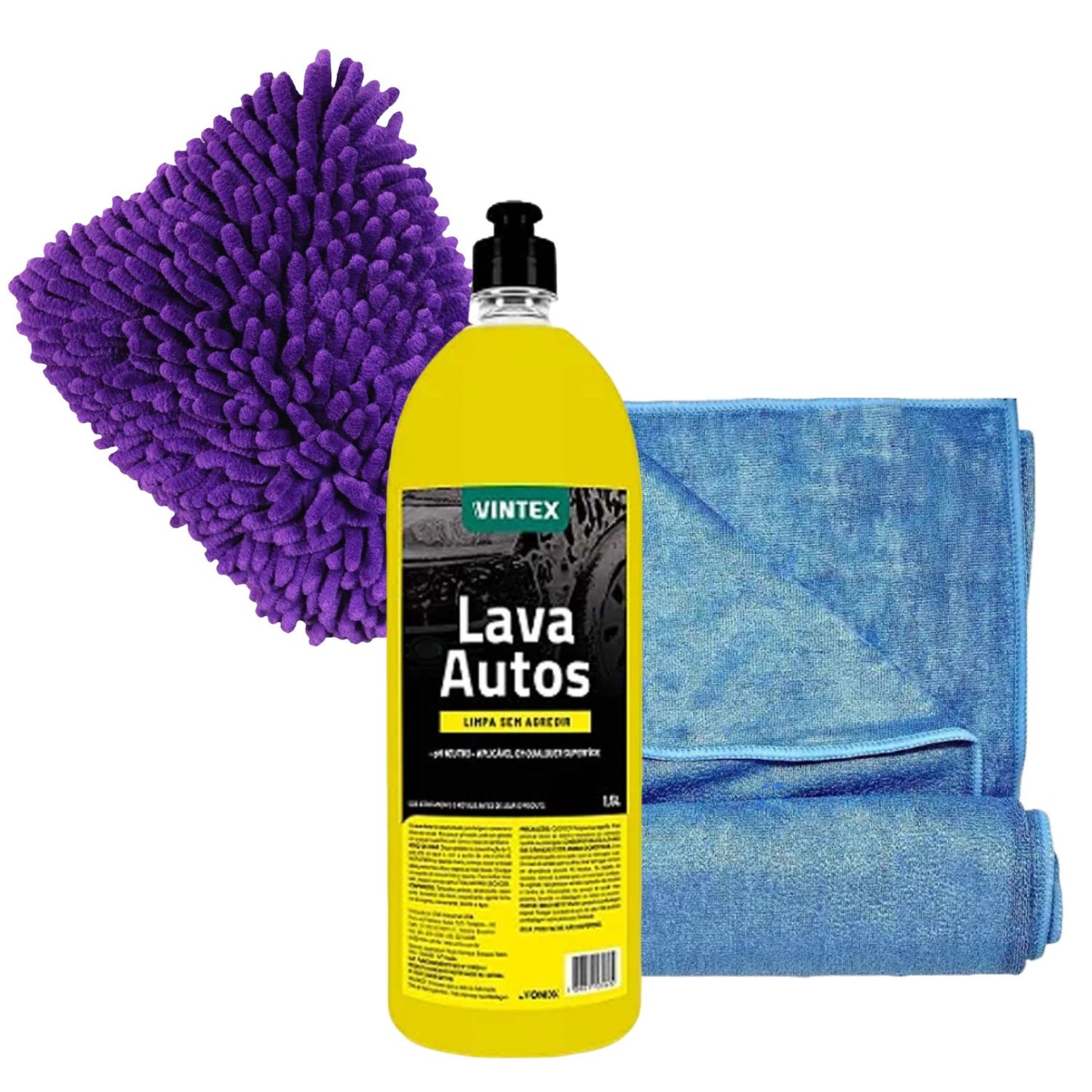 Shampoo Lava Autos 500ml Vintex + Toalha Secagem Luva Microfibra