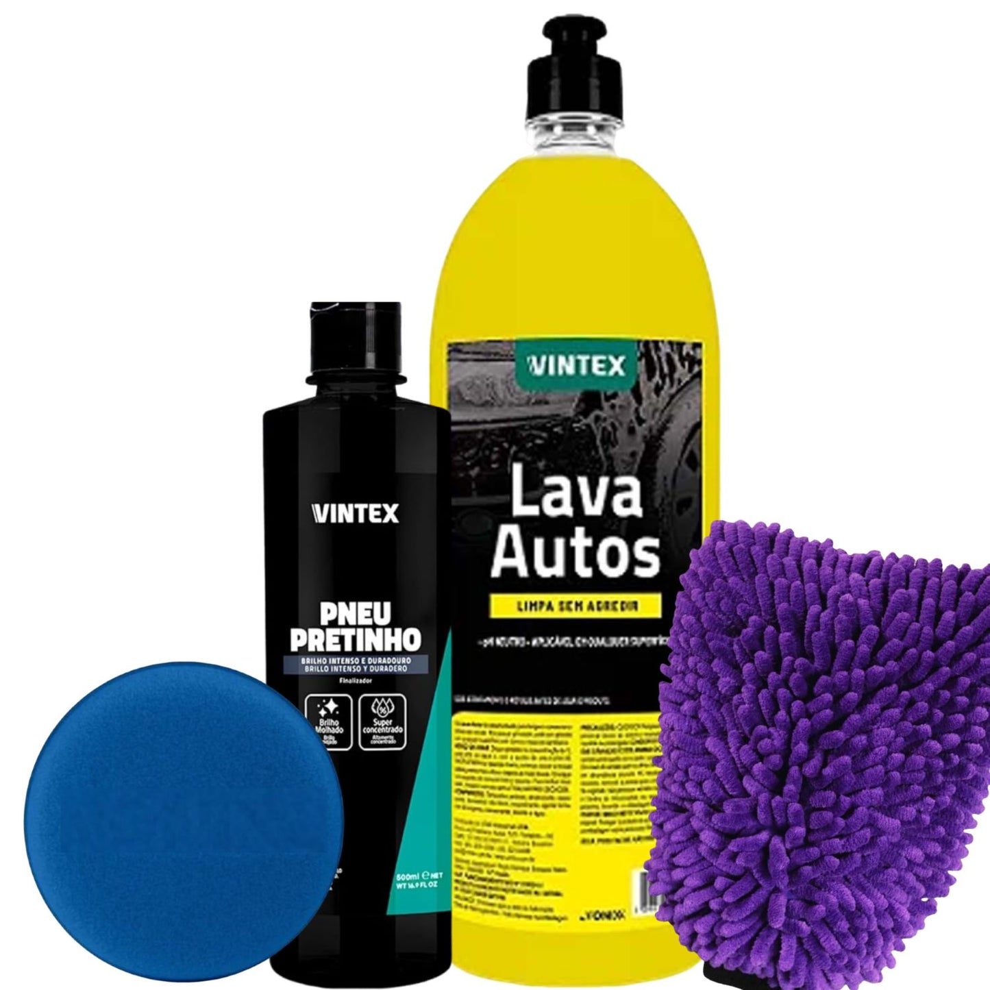 Lava Autos 1,5L Vintex + Pneu Pretinho 500ml Vintex + Aplicador e luva zacs