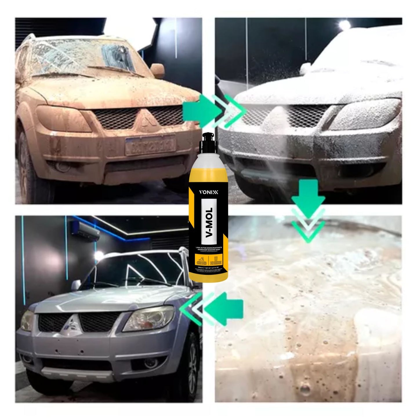 V-Mol 500ml Vonixx + Reflect 500ml Zacs + Luva de Microfibra Zacs + Flanela Autoamerica Premium + Espuma Aplicadora