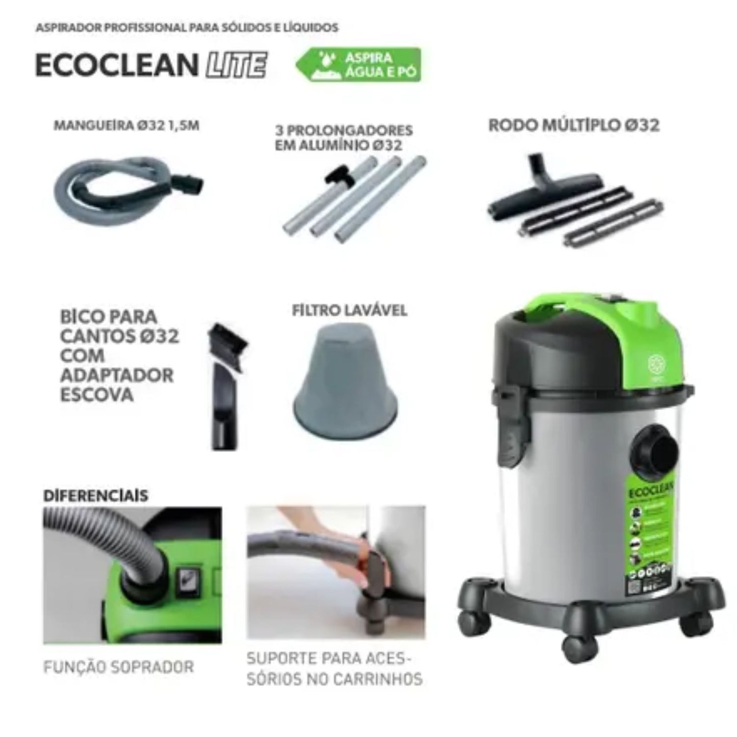 Ecoclean Lite 220V IPC Professional Vacuum Cleaner for Solids and Liquids