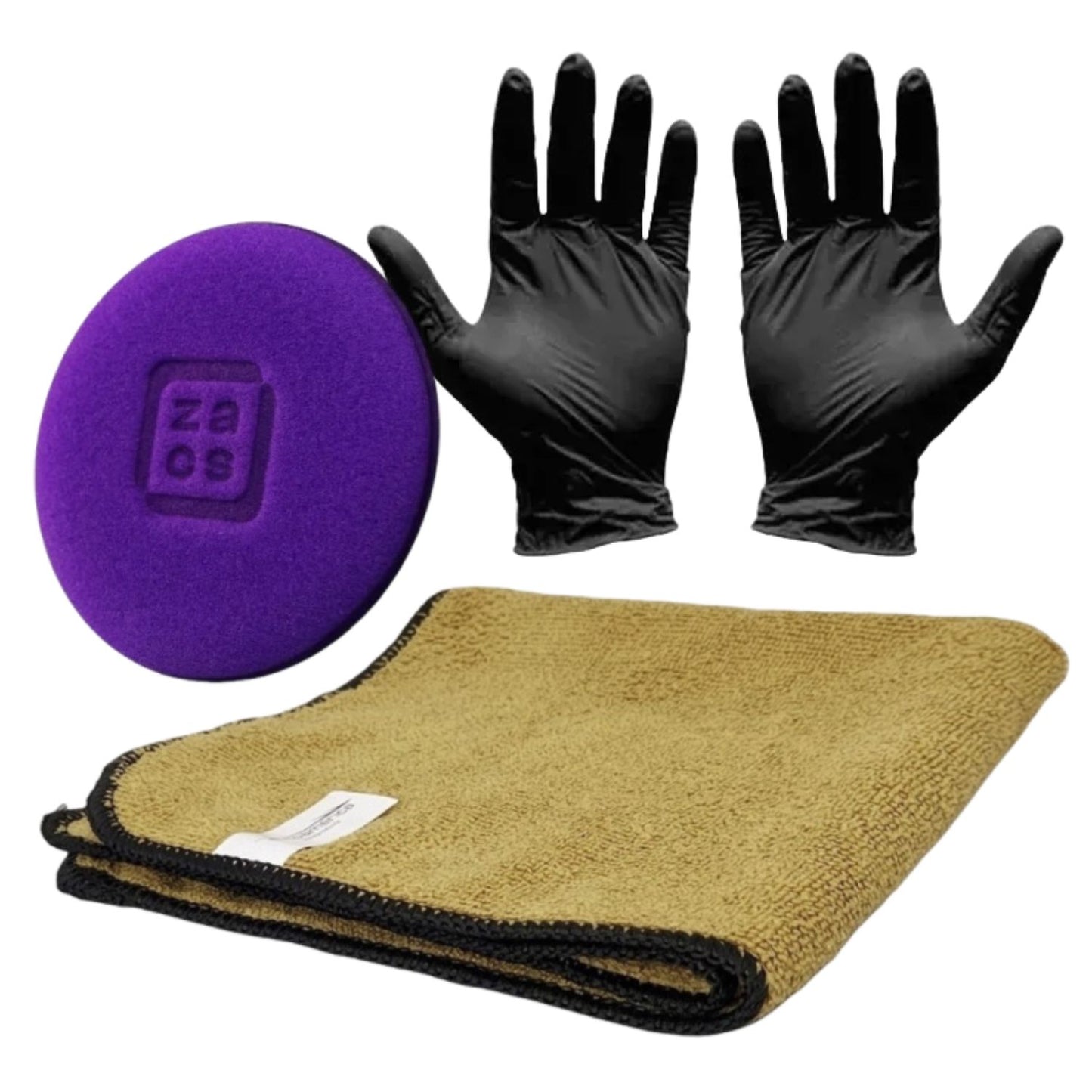 Microfiber Flannel Kit 40x40 Peanut Butter - Applicator 9.5cm x 2cm Zacs - Nitrile Glove