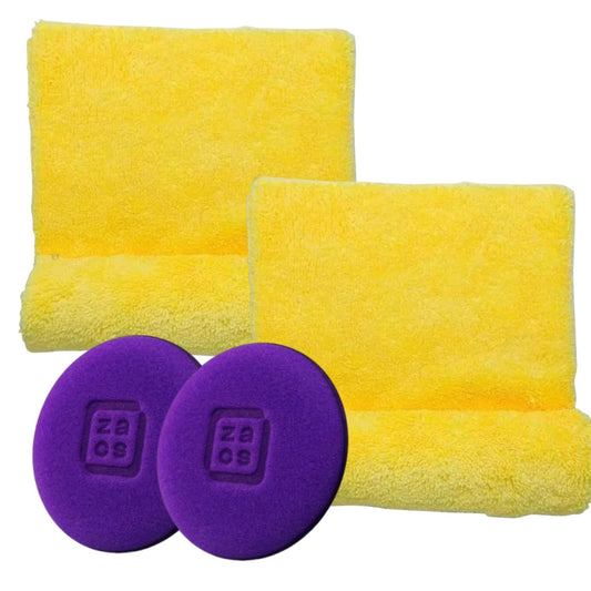 2 Yellow Flannel 40x60cm Laser Cut Autoamerica - 2 Foam Applicator 9.5cm x 2cm Zacs