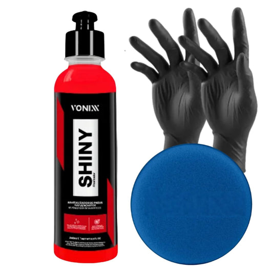 Revitalizador Pneu Pretinho Shiny 240ml Vonixx + Aplicador e Luva Sensi Black