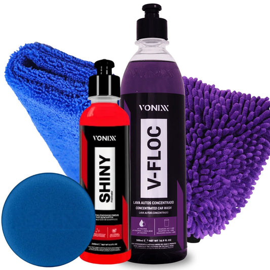 Shiny 240ml + V-floc 500ml + Glove + Flannel and Applicator