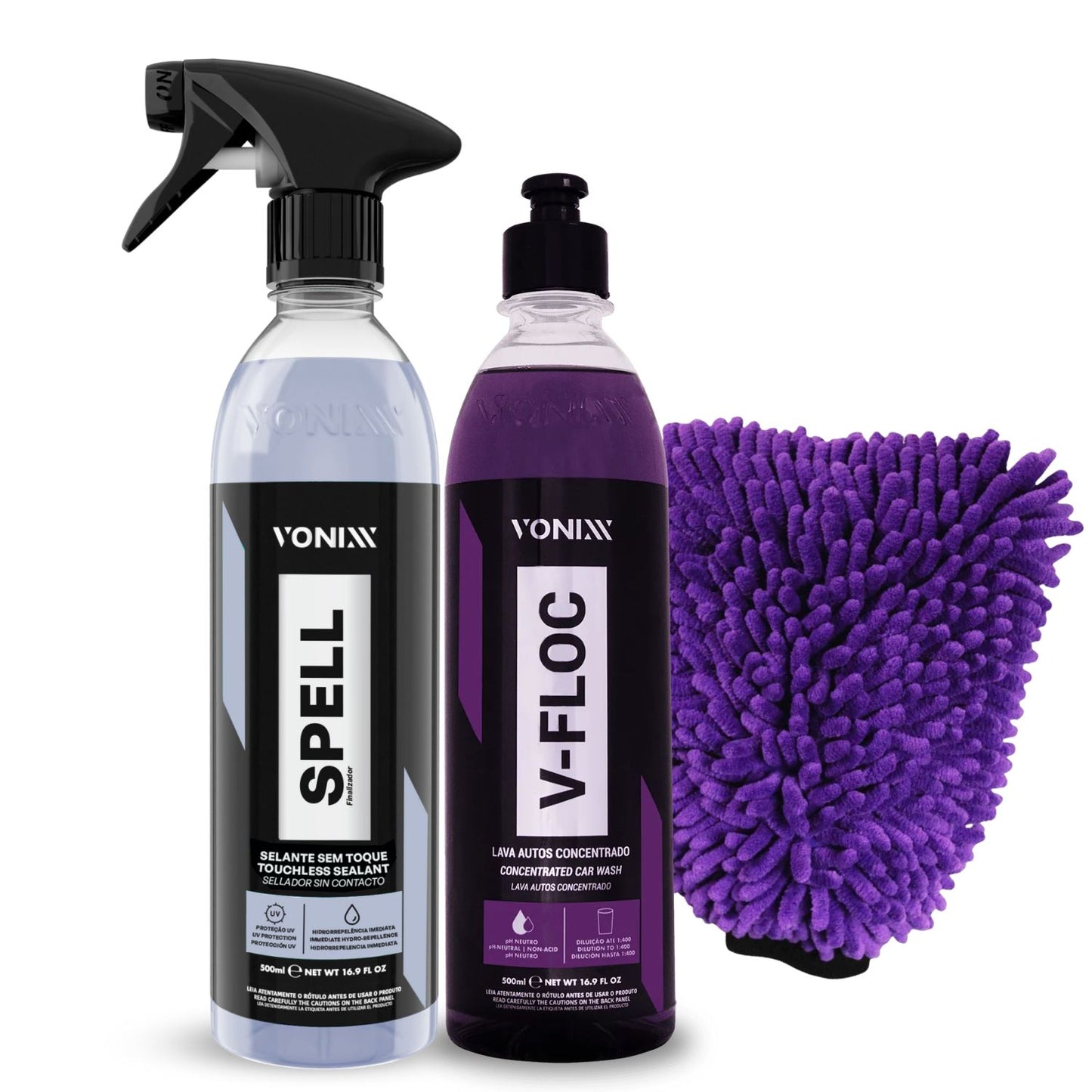 V-floc 500ml e Spell 500ml Vonixx + luva Zacs + Pano Detailer 37x57