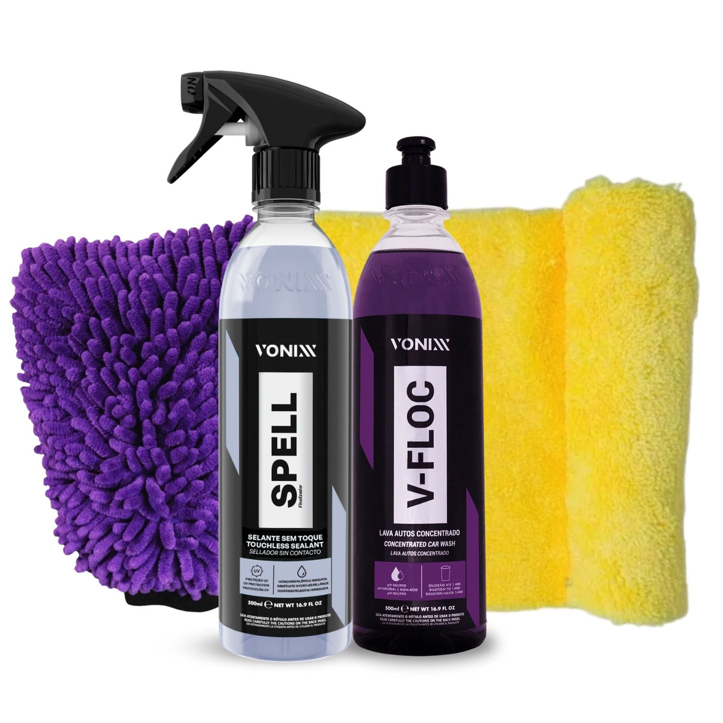 V-floc 500ml e Spell 500ml Vonixx + luva Zacs + Pano Detailer 37x57