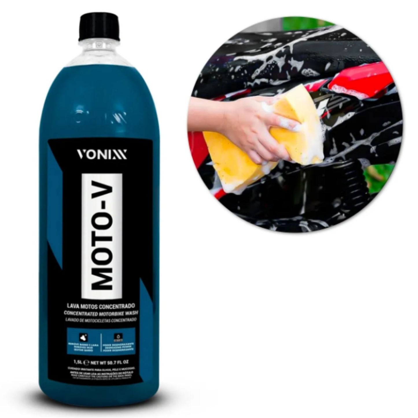 Moto-V Vonixx Shampoo 1.5l + Purple Autoamerica Flannel + Microfiber Glove