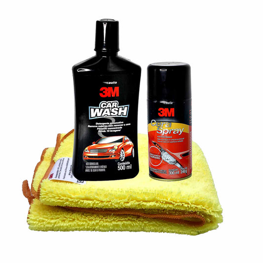 Kit Shampoo Wash com Cera Protetora e Pano Microfibra 3M