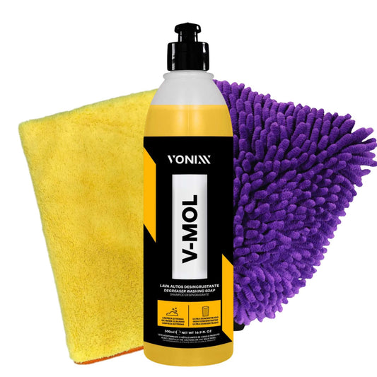 V-Mol 500ml Vonixx + Luva de Microfibra Zacs + Flanela Autoamerica Premium