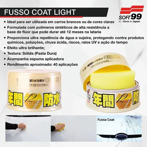 Fusso Coat Wax for Light Colored Cars Lasts up to 12 months 200g Soft99