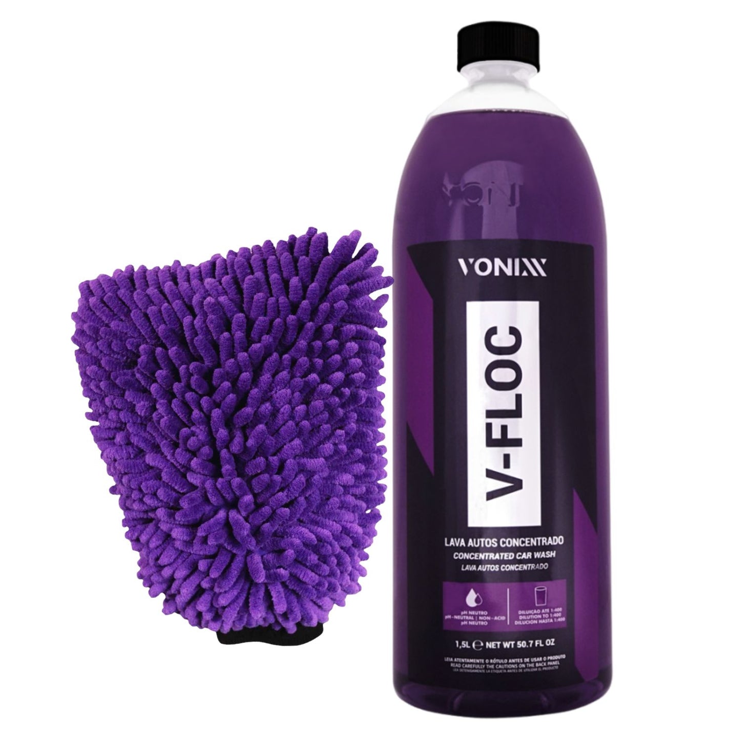 Shampoo Automotivo V-Floc 1,5L e Luva de Microfibra Zacs