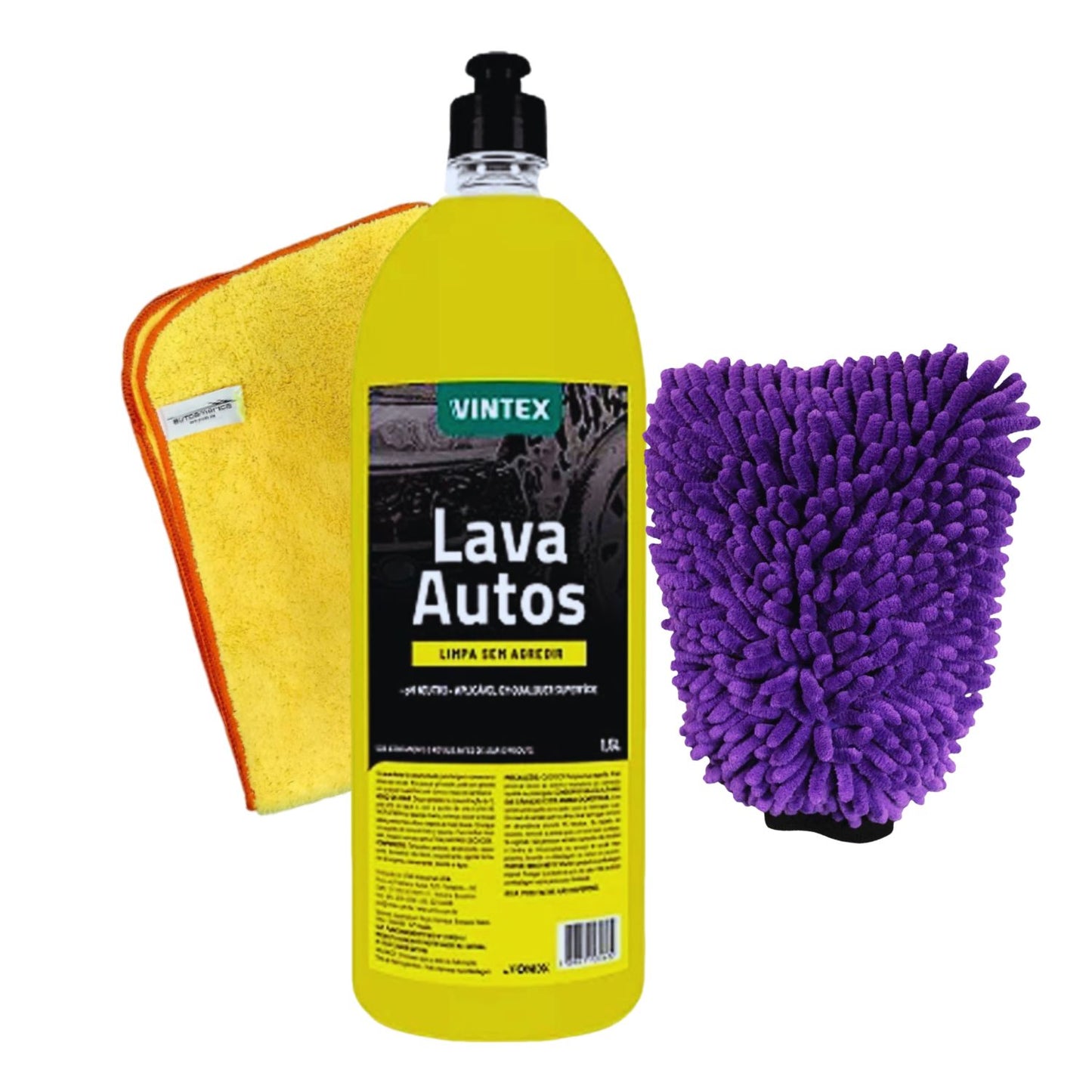 Shampoo Lava Autos 500ml Vintex + Flanela 40x60 + Luva Microfibra