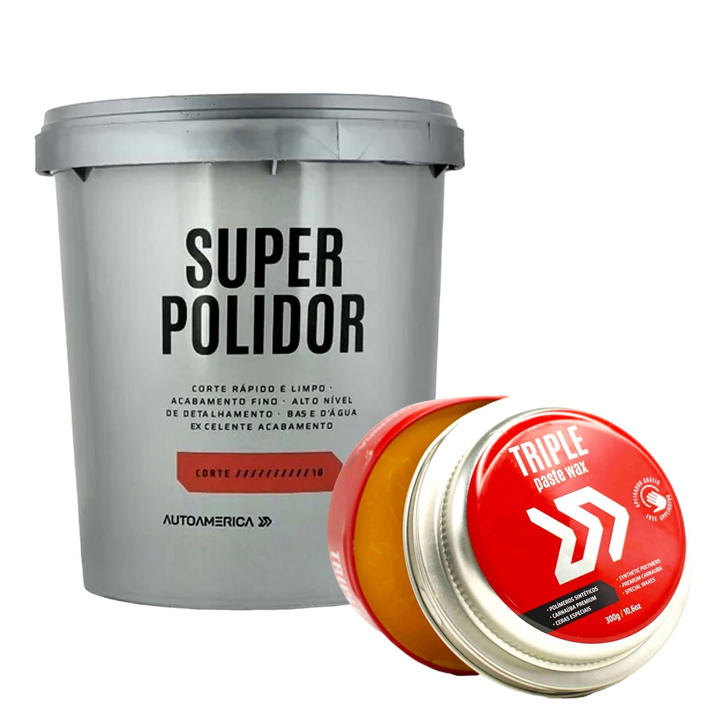 Super Polidor de Corte 1Kg + Cera Triple Paste Wax 300g Autoamerica