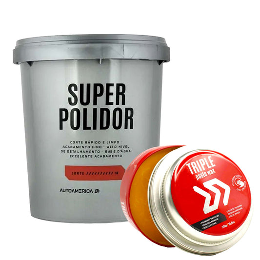 Super Polidor de Corte 1Kg + Cera Triple Paste Wax 300g Autoamerica