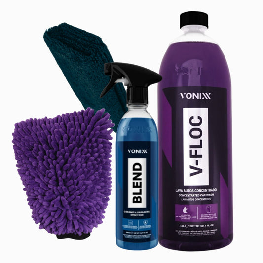 VFloc 1,5L + Cera de Carnauba Blend Spray 473ML Vonixx + Luva Zacs + Microfibra Laranja 40x40 Kers